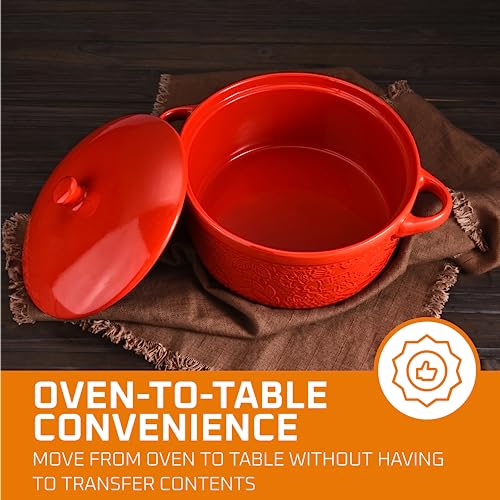 Ceramic Casserole Dish - Baking Dish Bowl Oven Safe With Lid & Handles - Covered Glass Cookware Essential For Kitchen - For Baking Dessert & Brownies, Soup - Round Bakeware for Serving Dishes