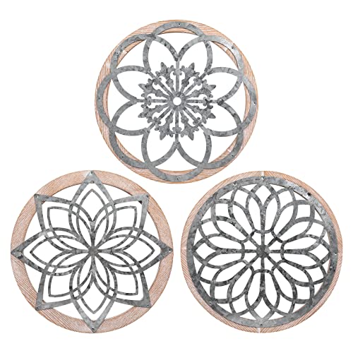 BIGKJYBC 3 Pieces Thicken Farmhouse Wall Decor Rustic Wood Round Wall Art Hanging Decoration for Living Room Bedroom Home Indoor Outdoor Office Apartment Size 11.8 * 11.8in