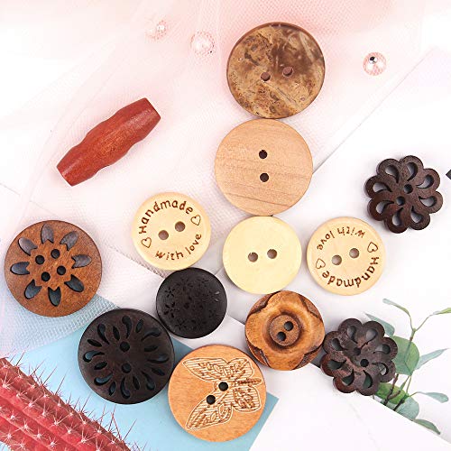 Assorted Wooden Buttons, 120Pcs Wooden Handmade Buttons, Wooden Sewing Buttons Art DIY Craft Supplies with Box