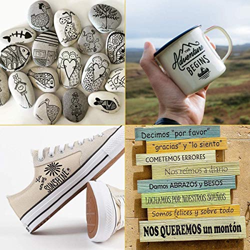 NAWOD Black Paint Pens - 6 Pack Acrylic Black White Permanent Markers, Acrylic Paint Pens for Rock Painting, Wood, Metal, Stone, Ceramic, Glass, Graffiti, Paper, Drawing. Water-based Medium Tip