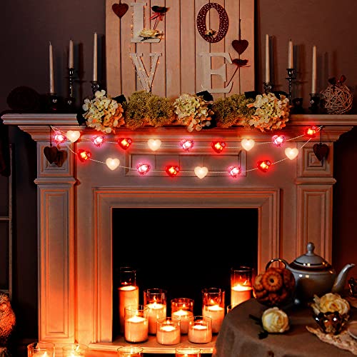 Fairy String Lights 10 Feet LED Red Pink White Heart Shaped Twinkle Fairy Lights 8 Modes Battery Operated for Valentine's Day Kids Bedroom Christmas Wedding Indoor Party Decor with Timer