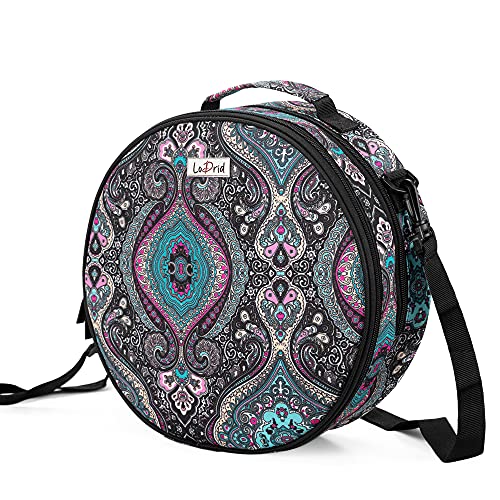 LoDrid Embroidery Bag, Double-Layer Round Embroidery Project Storage Bag for Storing Embroidery Kits and Cross Stitch Kits, with Handle and Shoulder Strap, Totem, Bag Only