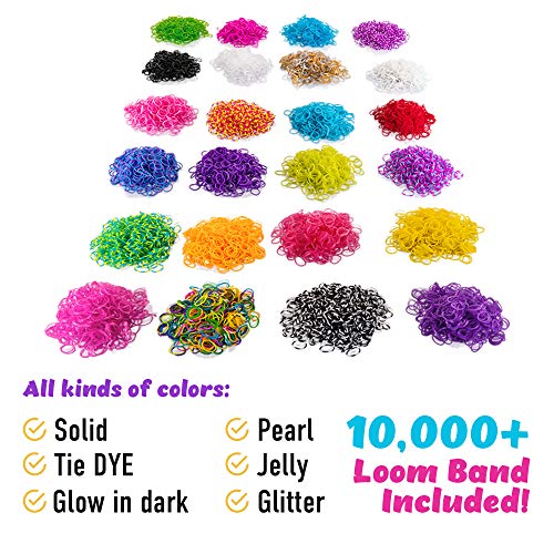 Loopa Rubber Bands Kit , 10,000+ Colorful Bands Refill Set for Kids, DIY Loom Bracelets Making Set with Beads & Endless Accessories - Box Case Included