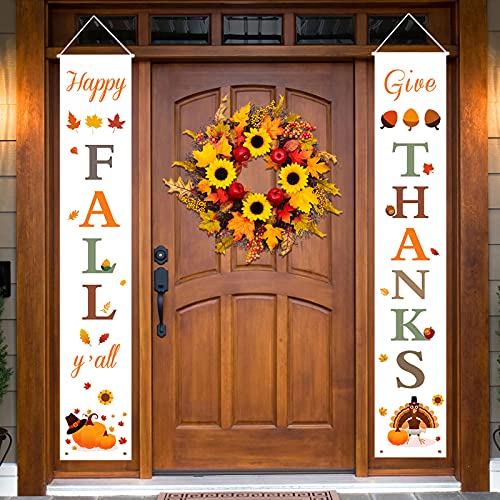 DAZONGE Fall Decorations for Home | Thanksgiving Decorations | Happy Fall Y'all & Give Thanks Porch Banners for Thanksgiving, Fall Autumn Decor