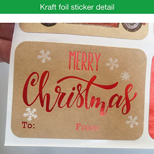80-Count Foil Kraft Christmas Tags Sticker，8 Jumbo Designs - Xmas to from Christmas Stickers Name Tags Write On Labels - Holiday Present Labels