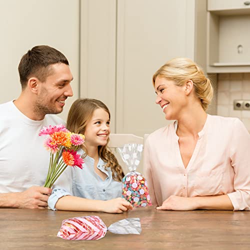 Aneco 100 Pack White Cellophane Bags Plastic Candy Bags Gift Bags Goodie Bags with Twist Ties for Valentine, Birthday, Gift Cookie Snack Packing Party Favor Supplies