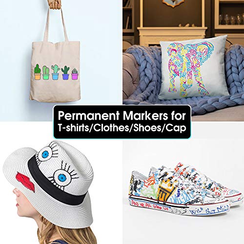 JR.WHITE Fabric Markers Permanent for T Shirts Baby Clothes Onesies Bibs White Pillow Canvas Tote Bags Clothing - No Bleed - Fine Tip - Child Safe & Non Toxic Fabric Paint Pens Set of 24 Colors