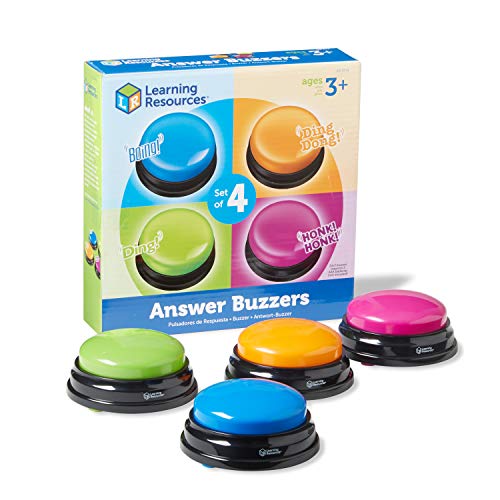 Learning Resources Answer Buzzers - Set of 4, Ages 3+ Assorted Colored Buzzers, Game Show Buzzers, Perfect for Family Game and Trivia Nights
