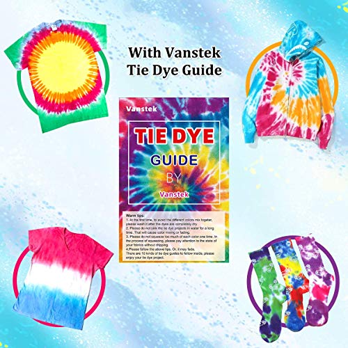 Vanstek Tie Dye Kit, 24 Colors Tie Dye Shirt DIY Fabric Dye for Women, Kids, Men, with Rubber Bands, Gloves, Plastic Film and Table Covers for Family Friends Group Party Supplies