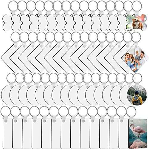 120Pcs Sublimation Keychain Blanks Bulk, DIY MDF 4 Shape Sublimation Blank Keychain with Keyrings, unisex-adult Double-Sided Printed Heat Transfer Keychain, White