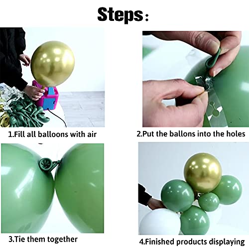 GIHOO 137PCS Sage Green Balloon Garland Arch Kit White Gold Confetti Balloons Retro Green Balloon and Gold Metallic Chrome Latex Balloons Set for Wedding Birthday Balloons Baby Shower Decorations
