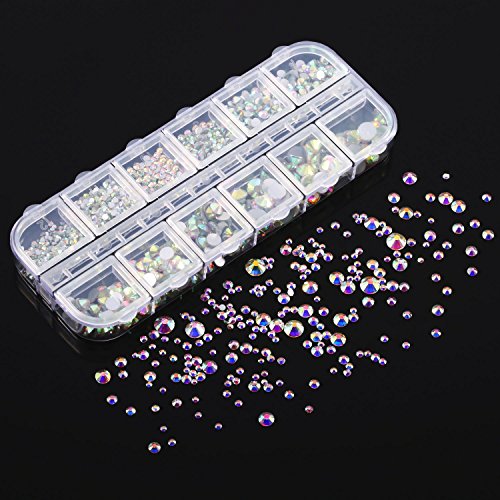 2000 Pieces Flat Back Gems Round Crystal Rhinestones 6 Sizes (1.5-6 mm) with Pick Up Tweezer and Rhinestones Picking Pen for Crafts Nail Face Art Clothes Shoes Bags DIY (Crystal AB)