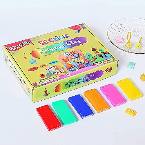 ifergoo Polymer Clay, Modeling Clay for Kids DIY Starter Kits, 50 Color Oven Baked Model Clay, Non-Toxic, Non-Sticky, with Sculpting Tools, Ideal Gift for Boys, Girls and Artists