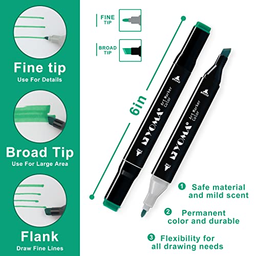 Y YOMA 60 Colors Alcohol Markers Dual Tip Markers Art Markers Set, Unique Colors (1 Marker Case) Alcohol-based Ink, Fine & Chisel, Black Penholder