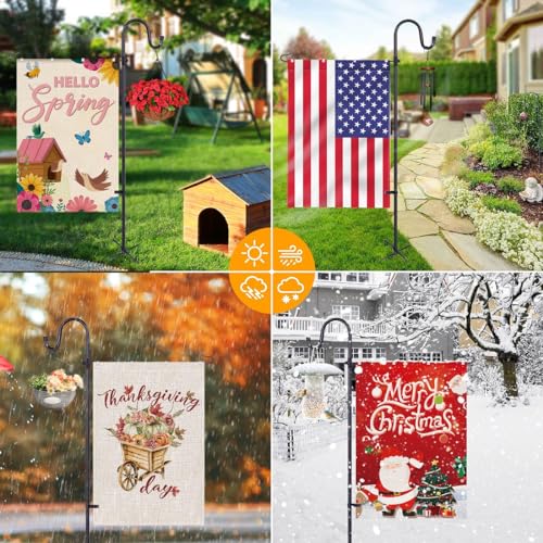 LOPANNY Large Garden Flag Holder Stand Pole for 28 x 40 Flags with Shepherds Hooks for Outdoor - 60 Inches Heavy Duty Yard Flag Post Stake Perfect for Outdoor Decor(Without Solar Lights & Flag)