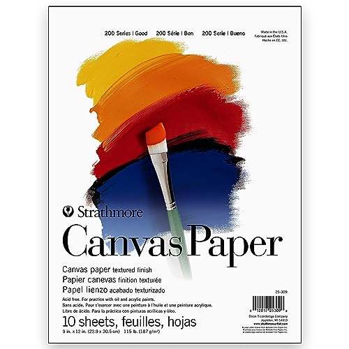 Strathmore 200 Series Canvas Paper, Tape Bound Pad, 9x12 inches, 10 Sheets (115lb/187g) - Artist Paper for Adults and Students - Oil Paint, Acrylic Paint, Mixed Media, Art Journaling