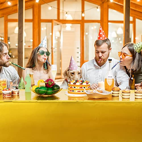 Foil Party Rectangular Table Covers Table Cloth 54 x 108 Inch Shiny Plastic Waterproof Tablecloth Party Table Cover for Wedding Anniversary Engagement Party (Gold, 3 Pieces)