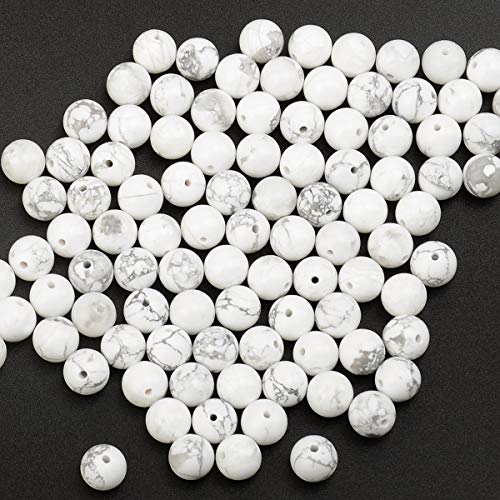 LPBeads 100PCS 8mm Natural White Howlite Beads Gemstone Round Loose Beads for Jewelry Making with Crystal Stretch Cord