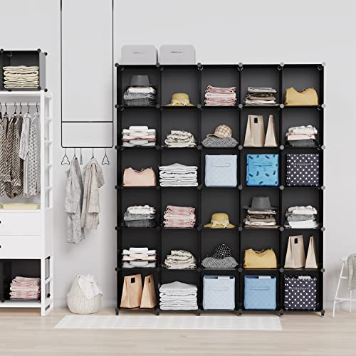HOMIDEC Cube Storage Organizer 16-Cube Storage Shelf for Garment Racks, Closet Organizers with Metal Hammer, Bookshelf for Kids, (48.4 L x 12.2 W x 48.4 H Inches),Black