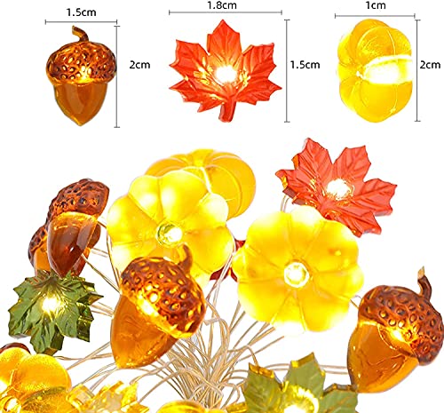 Fall Decor Fall Decorations lights for Home 30LED/10FT 3D Pumpkin Maple Leaf Acorn Battery Operated String Lights, 8 Mode Timer Remote Fall Lights Garland Indoor Outdoor Autumn Thanksgiving Halloween