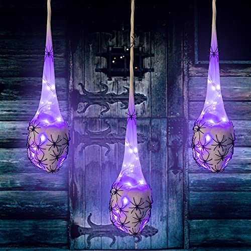 FUNPENY 3.2FT Halloween Decoration Hanging Light Up Spider Egg Sacs 3 Packs, Gift for Halloween Party Favors Games, Sacks Props for Halloween, Birthday Indoor Outdoor Decor (Purple)
