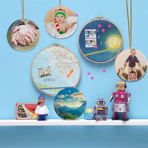 Sublimation Ceramic Ornaments Sublimation Ornament Blanks Bulk Ceramic Discs Ornament for Heat Press Printing White Round Porcelain Ornament Personalized Xmas Tree Ornament (White-12PC)