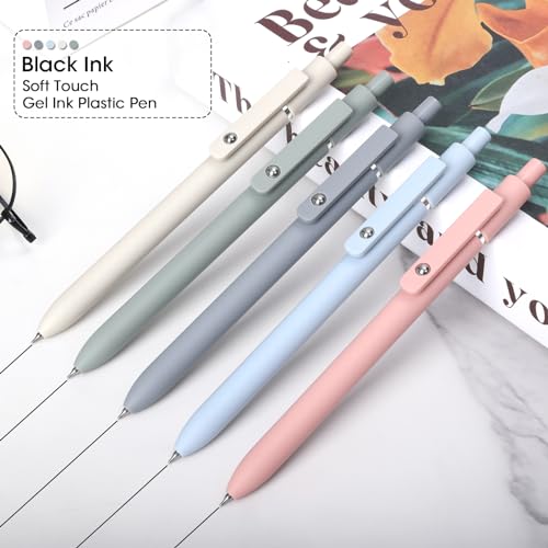 FIOVER 5pcs Gel Pens 0.5mm Quick Dry Black Ink Pens Fine Point Smooth Writing Pen High-End Series Pens for School Office Home Supplies, Gifts for Women and Men (Morandi)