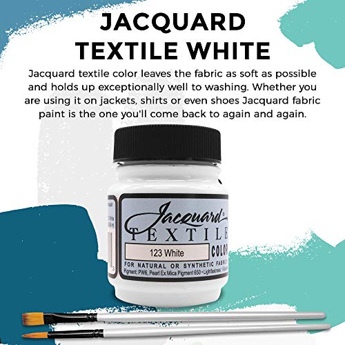 Moshify Jacquard Products White Textile Color Fabric Paint Made in USA - JAC1123 2.25-Ounces - Bundled Brush Set