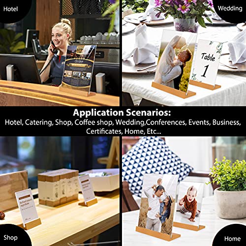 TONICE® 3 Pack 5x7 Acrylic Sign Holder Slant Back Design L Shape Clear Acrylic Frames Wood Base, Table Menu Display Stand Flyer Display for Desk Display (Optional 8.5x11/5x7 Inch L/T Shape)