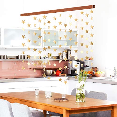 Glitter Star Garland Banner Decoration, 130 Feet Bright Star Hanging Bunting Banner Backdrop for Engagement Wedding Baby Shower Birthday Christmas Party Decor (Champagne Gold)