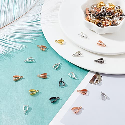 PH PandaHall About 100 Pieces Brass Pinch Clip Bail Clasp Dangle Charm Bead Pendant Connector Findings 14x7x5mm for Jewelry Making 5 Colors