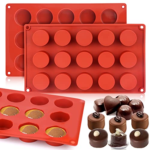 Palksky Small Round Cylinder Silicone Mold for Chocolate Candy, Fat Bombs Keto Snacks,Hard Candy, Pralines Gummy, Ganache, Ice Cubes,Jelly Mold (3 Pcs)