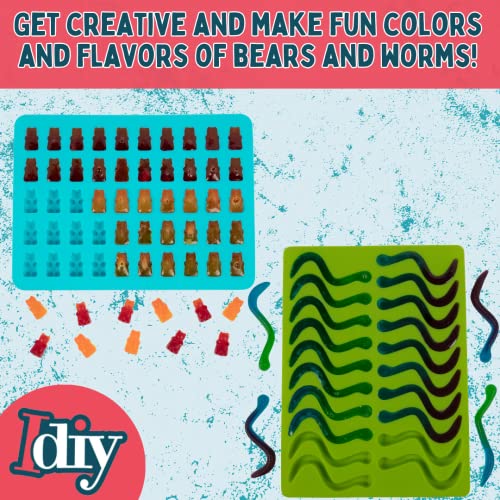 Gummy Bear and Worm Gummy Candy Molds, 4 Pack Set - XL Nonstick Trays with 2 Droppers for Chocolate, Ice Cubes and More - Makes 140 Candies - Non-Stick Trays, Holiday Gift for Kids