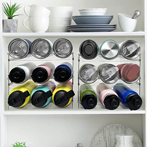 Spaclear Water Bottle Organizer, Stackable Kitchen Pantry Organization and Storage Shelf, Plastic Holder for Fridge Kitchen Cabinet Organizer and Storage, Tumbler Travel Mug Cup Organizer