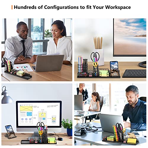 Desk Organizers and Accessories, Office Supplies Desk Organizer with Pen Holder, DIY Desktop Organiezr with Phone Holder, Sticky Note Tray, Paperclip Storage and Office Caddy for Office Home School