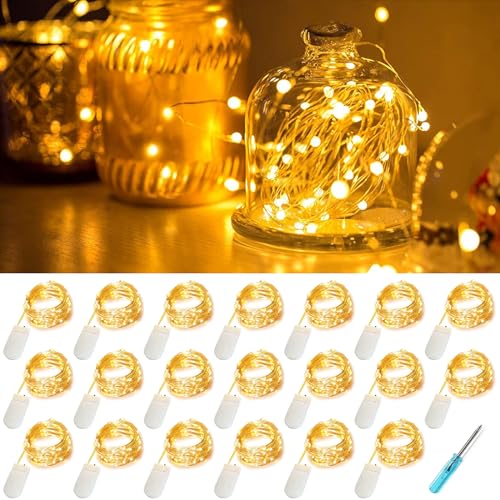 YOEEN 20 Pack Fairy Lights Battery Operated 3.3ft 20 LED Mini String Lights Copper Wire Firefly Starry Lights for Mason Jars Wedding Centerpieces Party Christmas Decor, Warm White