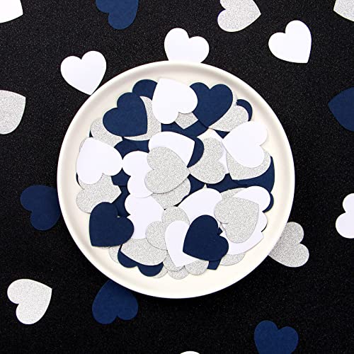 Navy-Blue White-Silver Heart Party-Decorations Confetti - 300pcs Graduation 2022 Valentines Day Table Glitter Paper Confetti Mothers Fathers Day Wedding Engagement Birthday Decor Panduola
