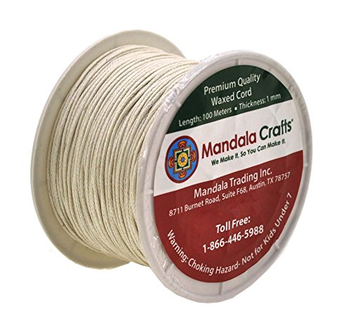 Mandala Crafts Cream 1mm Waxed Cord for Jewelry Making - 109 Yds Cream Waxed Cotton Cord for Jewelry String Bracelet Cord Wax Cord Necklace String