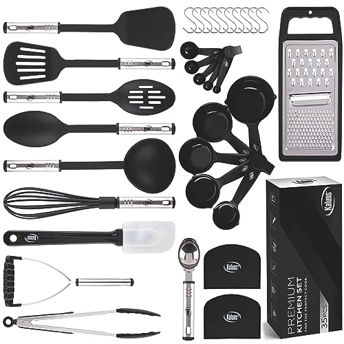 Kitchen Utensils Set Cooking Utensil Sets, Nylon and Stainless Steel Kitchen Gadgets Nonstick and Heat Resistant Home, House, Apartment Essentials Kitchen Accessories Must Haves Pots and Pans set