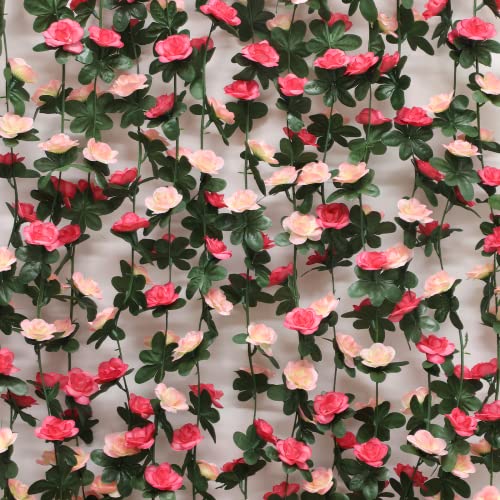 MARTINE MALL Flower Garland Rose Vines, 5 Strands 41Ft Flowers Vines for Bedroom, Rose Flower Garland Decoration, Pink Rose Floral Garland for Room Table Birthday Wedding Party Garden Wall Decor