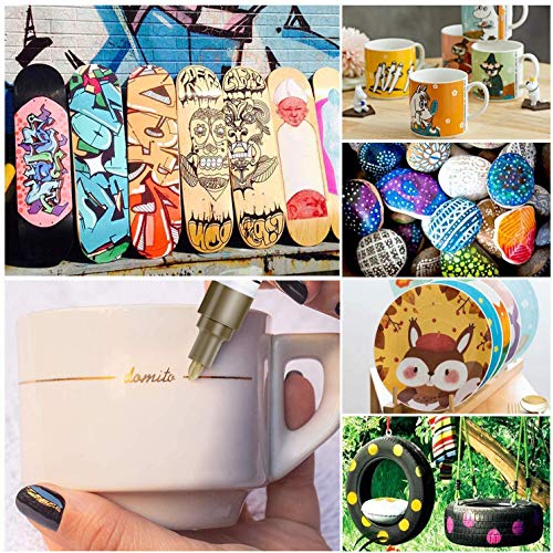 Oil Based Paint Pen, Permanent Paint Marker: Quick-Dry, Waterproof Paint Set of 12 for Rock Painting, Glass, Fabric, Ceramic, Wood, Metal, Mug, Plastic, Stone, Christmas Stencil Art Craft Supplies Kit