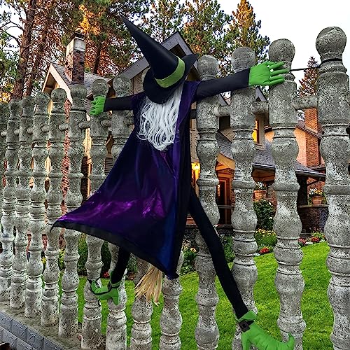 POPGIFTU 64" Large Crashing Witch Decor, Funny Witch Crashing into Tree Halloween Outdoor Decorations, Hanging into Tree/Door/Garden/Yard/Indoor/Outside Halloween Flying Witches Props Ornaments