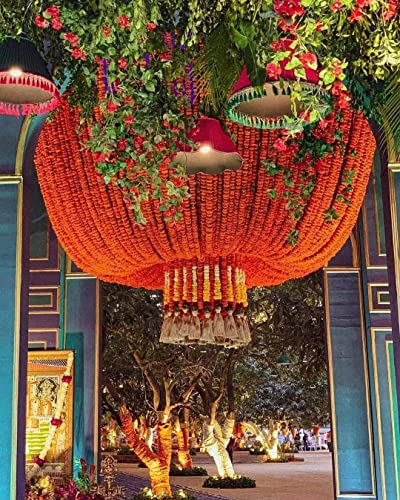 DECORATION CRAFT Light Orange 5ft Artificial Marigold Flower Garland for Parties Wedding Diwali Mehndi Pooja Festival & Traditional Indian Theme Decoration Home Decoration Photo Prop Backdrops DIY