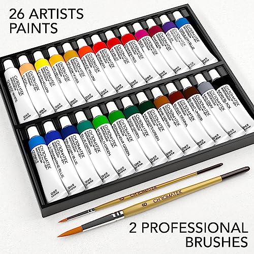 26 x 12ml Watercolor Paint Tube Set | 2 x Professional Brushes | Richly Pigmented Vibrant Colors | Adults, Children, Beginners and Artists Paint Set