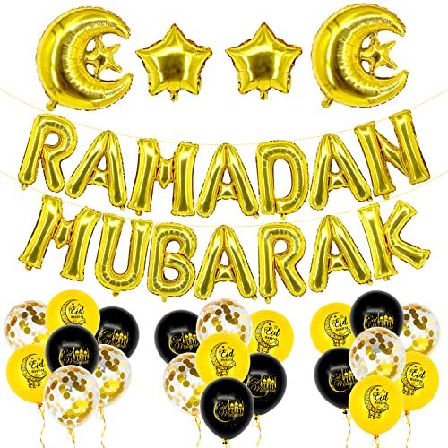KatchOn, Ramadan Mubarak Balloons Set - Pack of 40 | Ramadan Balloon Decoration | Moon and Star Ramadan Decorations Balloon | Ramadan Mubarak Decorations | Eid Decorations for Home, Ramadan Balloons