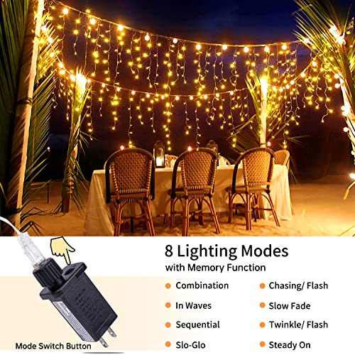 Blingstar Icicle Lights Christmas Lights Outdoor 49.2Ft 440 LED Extendable Dripping Lights 8 Mode Warm White Icecycle String Lights Cascade for Indoor Outside Xmas Holiday House Decor, Clear Wire