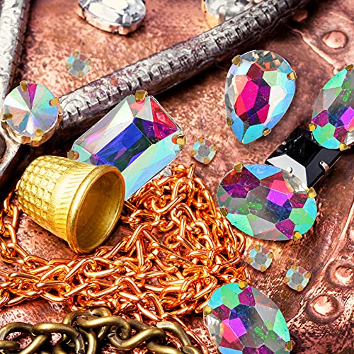 156 Pieces Sew on Rhinestones Claw Flatback Crystal Rhinestones Metal Prong Setting Rhinestones Acrylic Glass Sewing Gems for Clothes DIY Craft Shoes Dress Jewelry Making (Gold Claw, White AB)