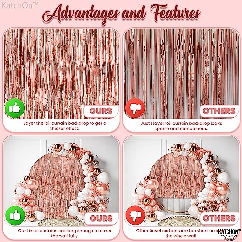 KatchOn, Rose Gold Fringe Curtain - XtraLarge 6.4x8 Feet, Pack of 2 | Rose Gold Backdrop, Bachelorette Party Decorations, Rose Gold Party Decorations | Rose Gold Streamers, Rose Gold Birthday Backdrop
