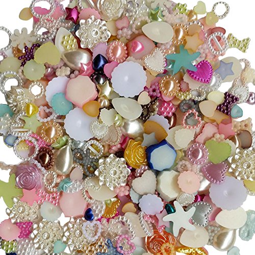 Chenkou Craft Random 100g/lot (Around 400pcs) 4-20mm Half Round Imitation Pearls Seastar Bow Rose Rhinestone Flat Back Pearl Bead Loose Beads
