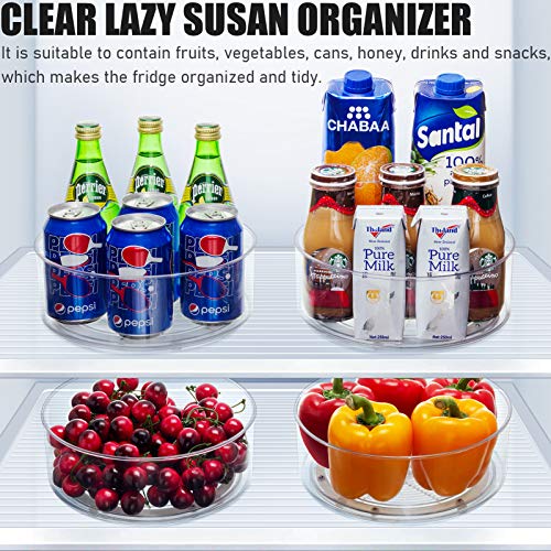 Tiblue Lazy Susan - 2 Pack Round Plastic Clear Rotating Turntable Organization & Storage Container Bins for Cabinet, Pantry, Fridge, Countertop, Kitchen - Spinning Organizer for Spices, Condiments